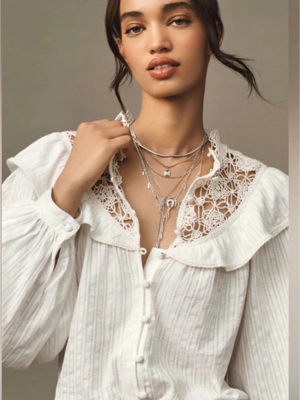 Anthropologie Pilcro Long Sleeve Eyelet Cutwork Blouse